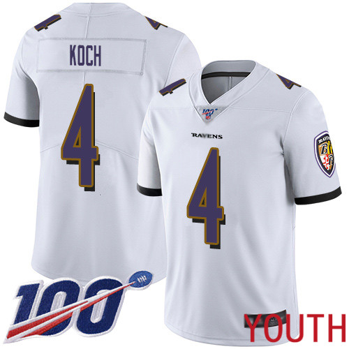 Baltimore Ravens Limited White Youth Sam Koch Road Jersey NFL Football 4 100th Season Vapor Untouchable
